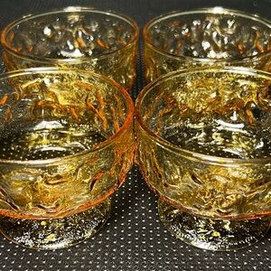 Set of Four Vintage Anchor Hocking Footed Bowls~Honey Gold